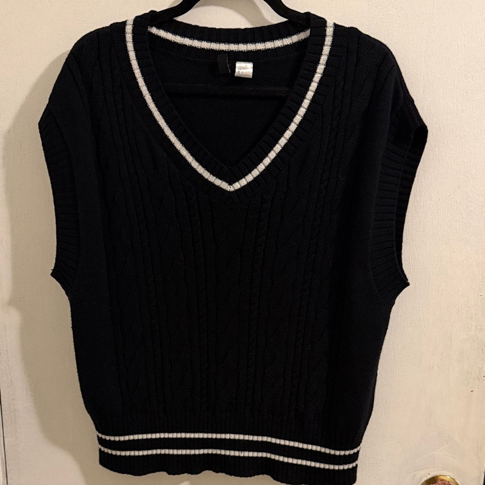 Divided Black and White V-Neck Sweater Vest